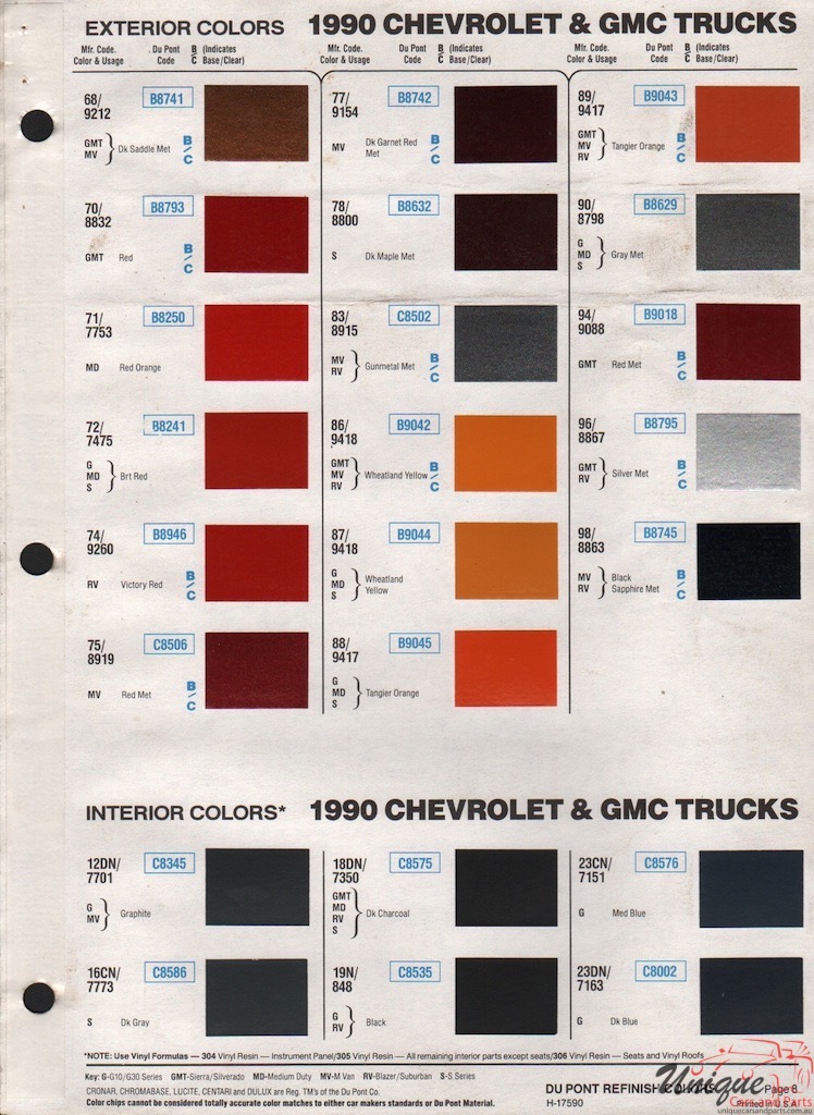 1990 GMC Truck Paint Charts DuPont 0